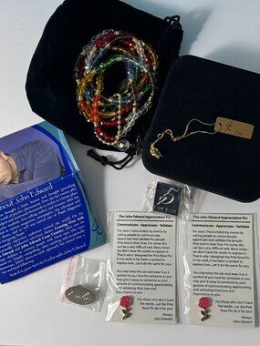 John Edward The Five & Evolve Jewelry Set: Multi-Color Chakra Bracelet & 4 Pins